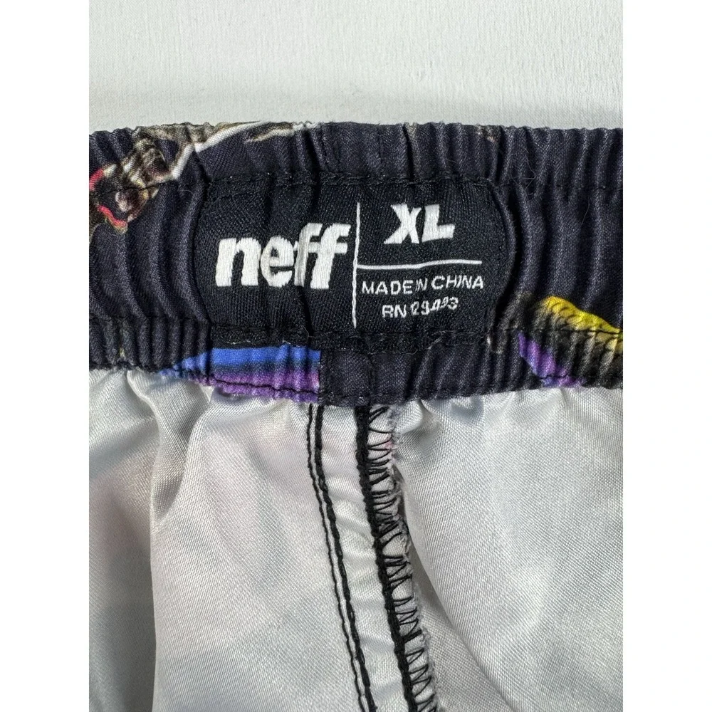 Neff Men's XL Swim Shorts Black/Multicolor Fish Print Drawstring Pockets